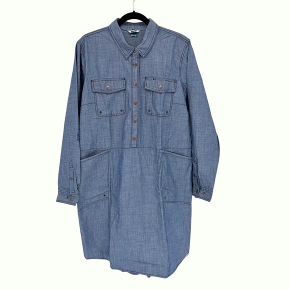 Duluth Trading Rootstock Chambray Shirt Dress XL Org Cotton Gardening NWOT Defct - Picture 3 of 9